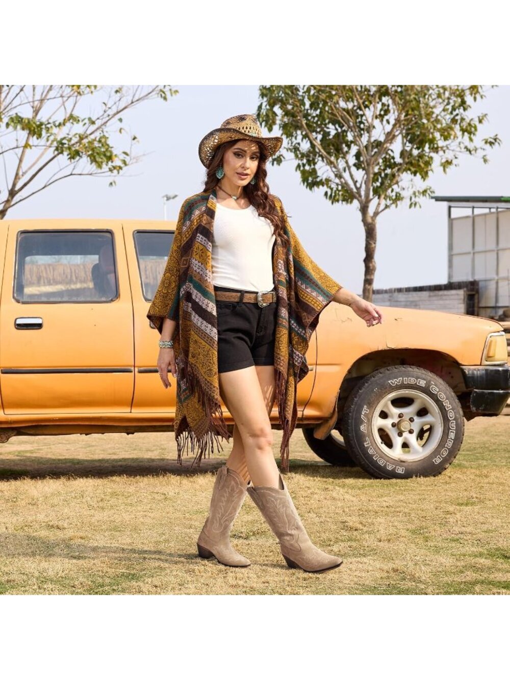 Women’s Green Pull-On Western Mid-Calf Cowboy Boots Snip Toe Chunky Block Heel - Picture 2 of 6
